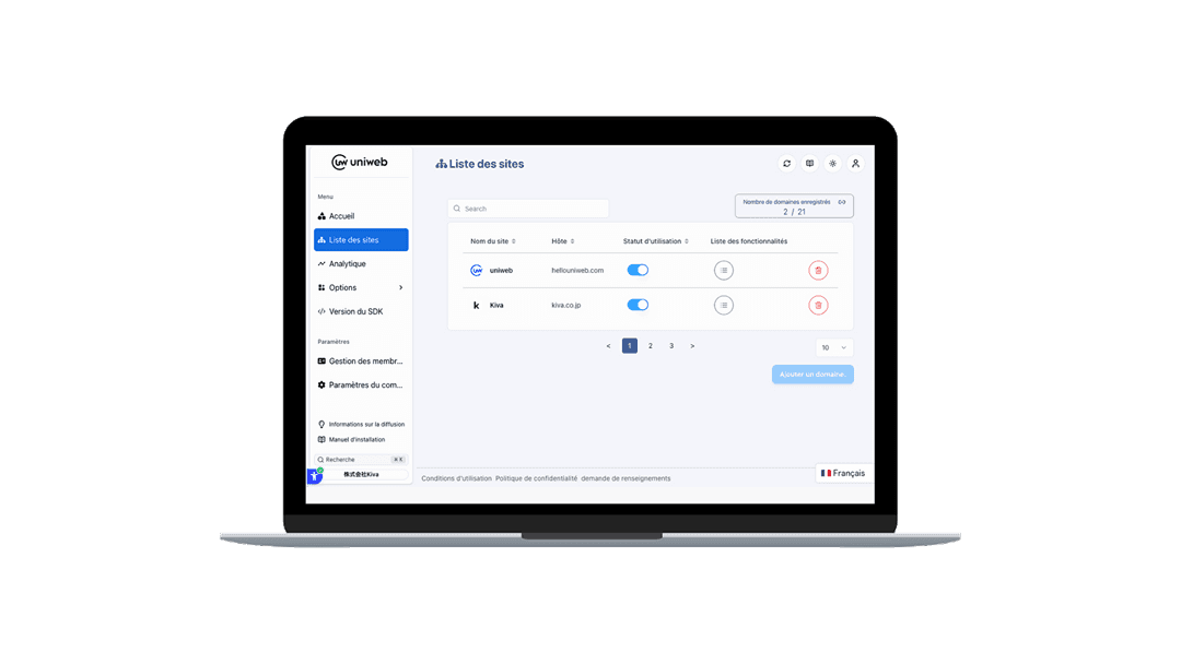 Console de gestion Uniweb